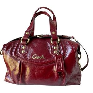 Coach Ashley Satchel Crimson Red Patent Leather Handbag Bag Purse